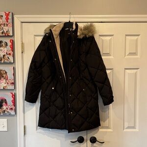 Ralph Lauren Black Puffer Coat with Faux Fur Hood